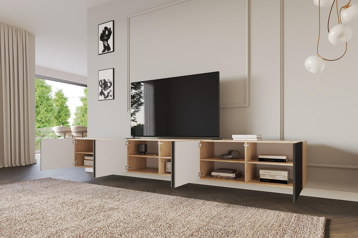 LOWBOARD ELIO-W 3x100x40x41 cm - Artisan / Schwarz - Eiche Artisan, Holzwerkstoff (300/40/41cm) - ALTDECOR