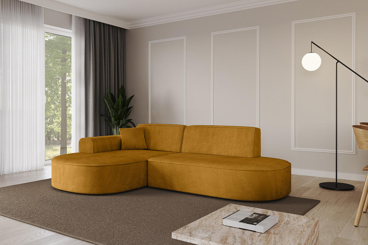 ECKSOFA Ottomane Links MARI-L1 - 232x163x73,5 cm Senfgelb Cord - Gelb/Schwarz, Holzwerkstoff/Kunststoff (163/234cm) - ALTDECOR