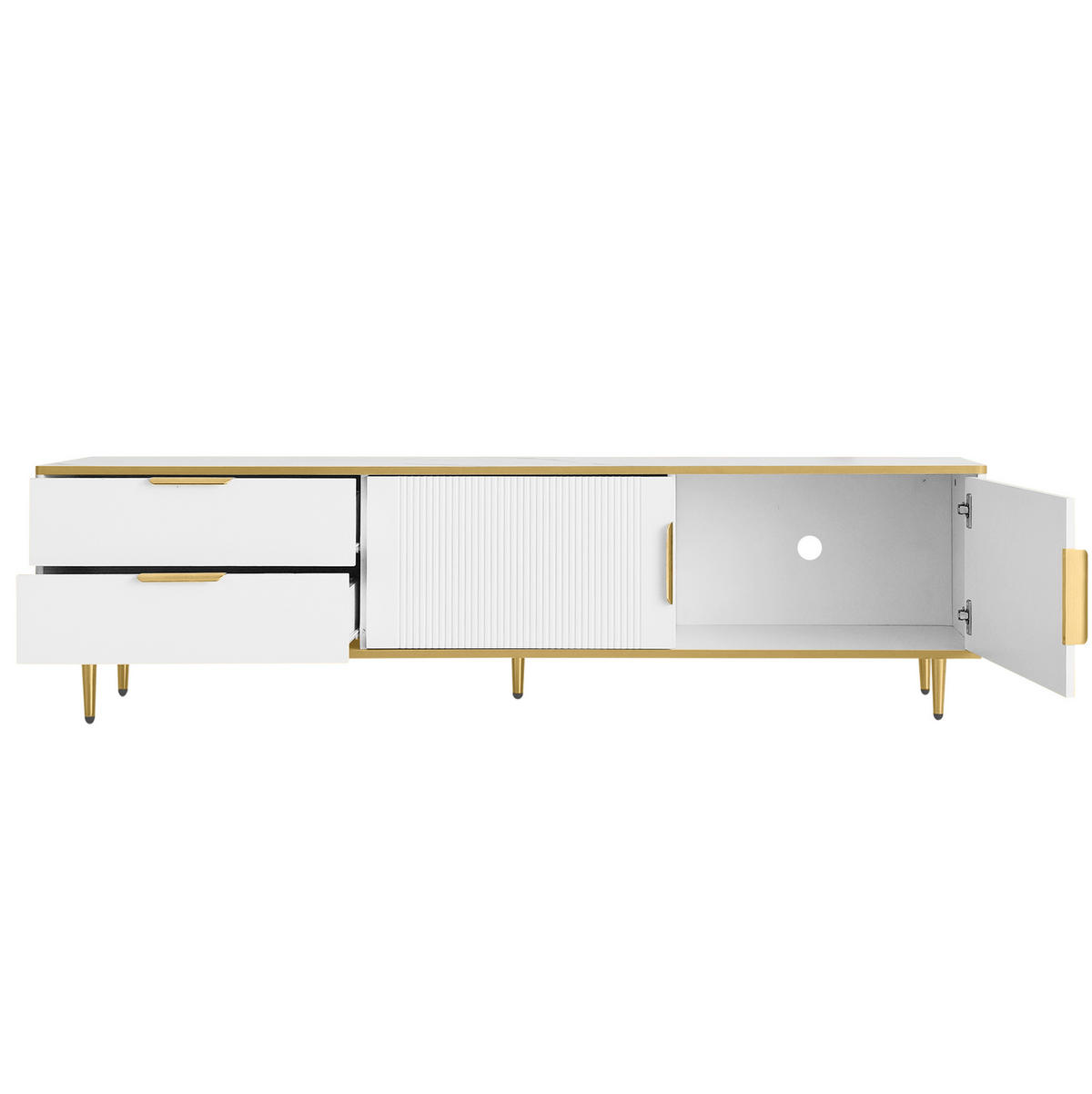 TV-SCHRANK mit 2 Schubladen 170 x 37 x 45 cm Weiß Gold - Weiß, Holzwerkstoff (37/45/170cm) - Beauniv