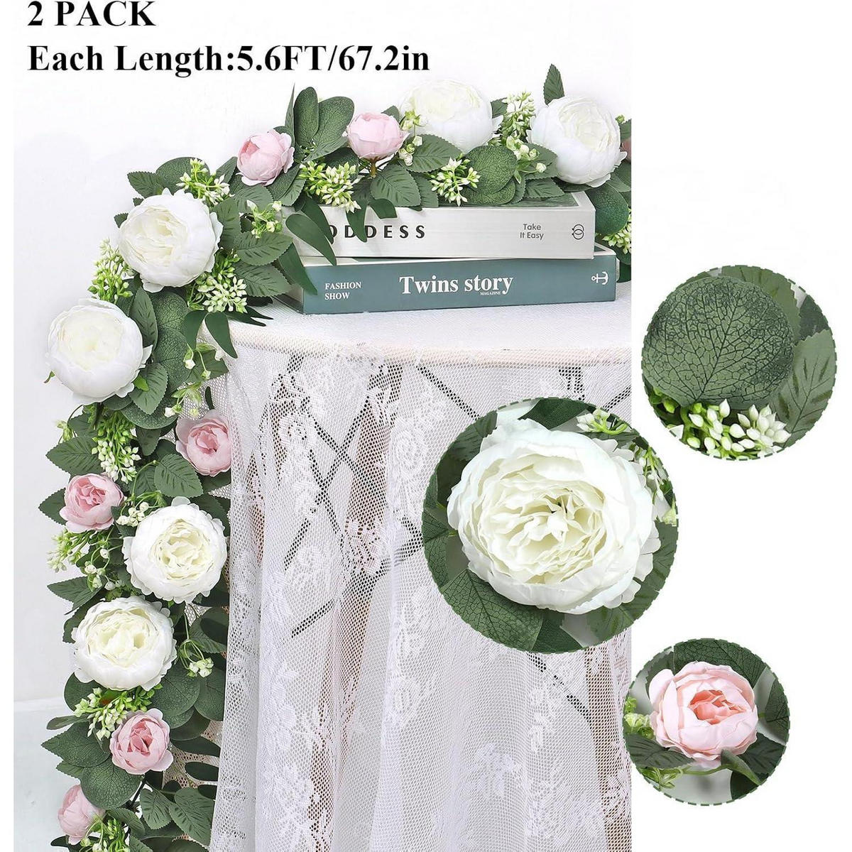 KÜNSTLICHE Blumengirlande 2 Stück 170 cm Rosa Weiß - Multicolor, Kunststoff (10cm)