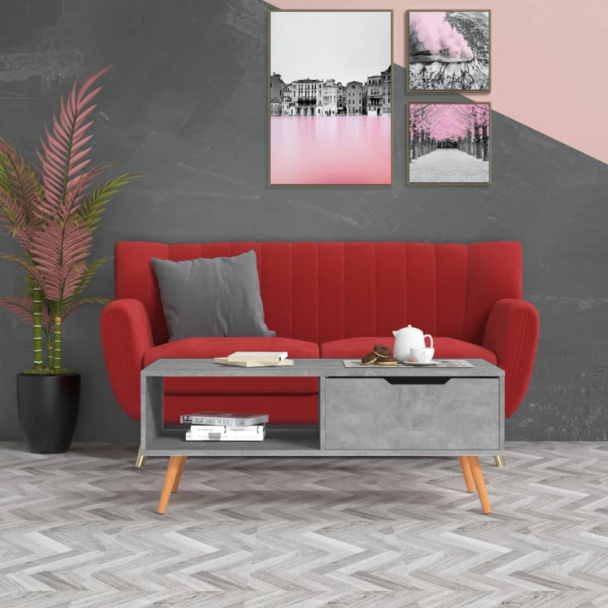 COUCHTISCH Betongrau 100x49,5x43 cm Holzwerkstoff - Grau, Holzwerkstoff (49.5/100/43cm) - furnicato
