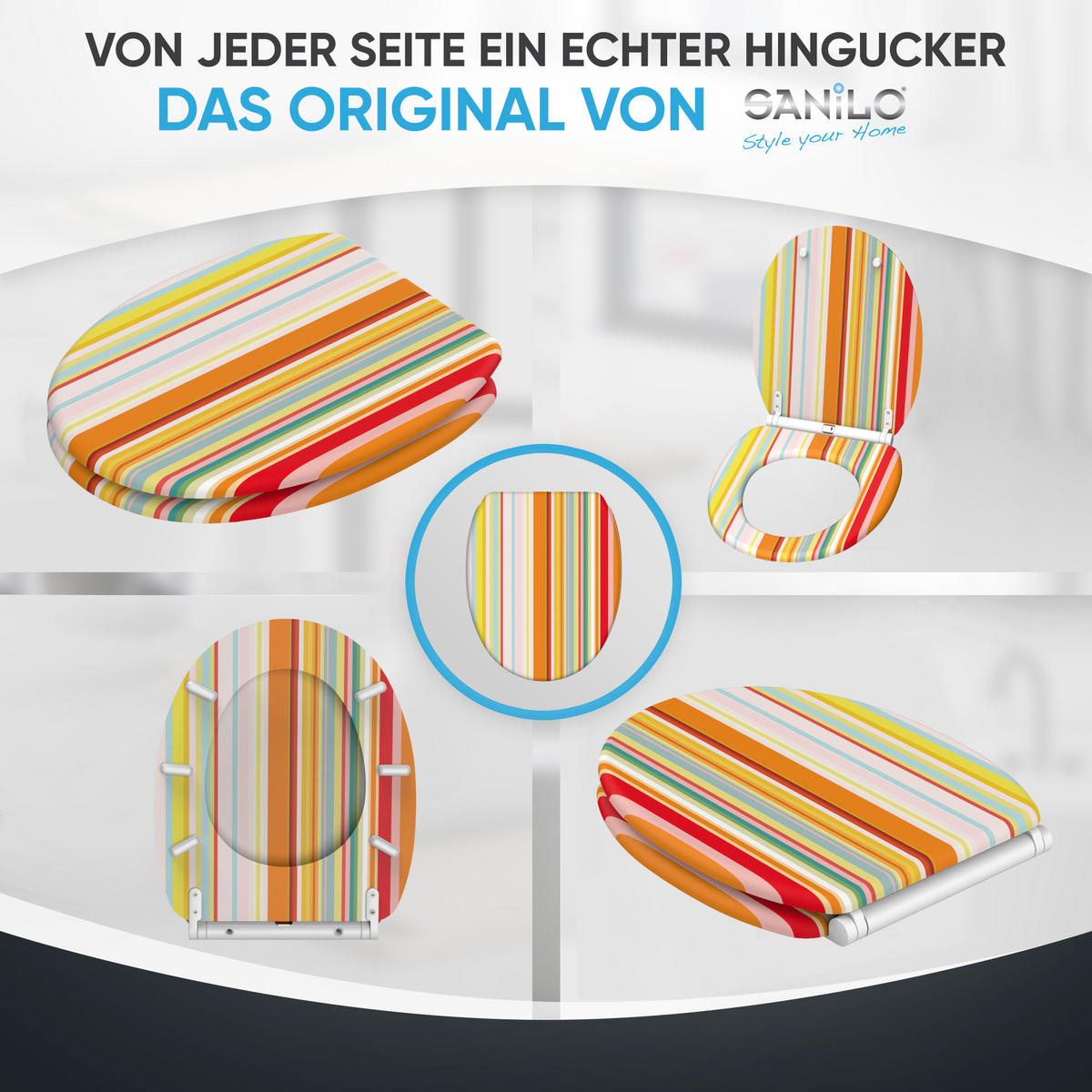 WC-SITZ mit Absenkautomatik & Top Fix Starstripes - Multicolor, Holzwerkstoff (37.7/5.5/48cm) - Sanilo
