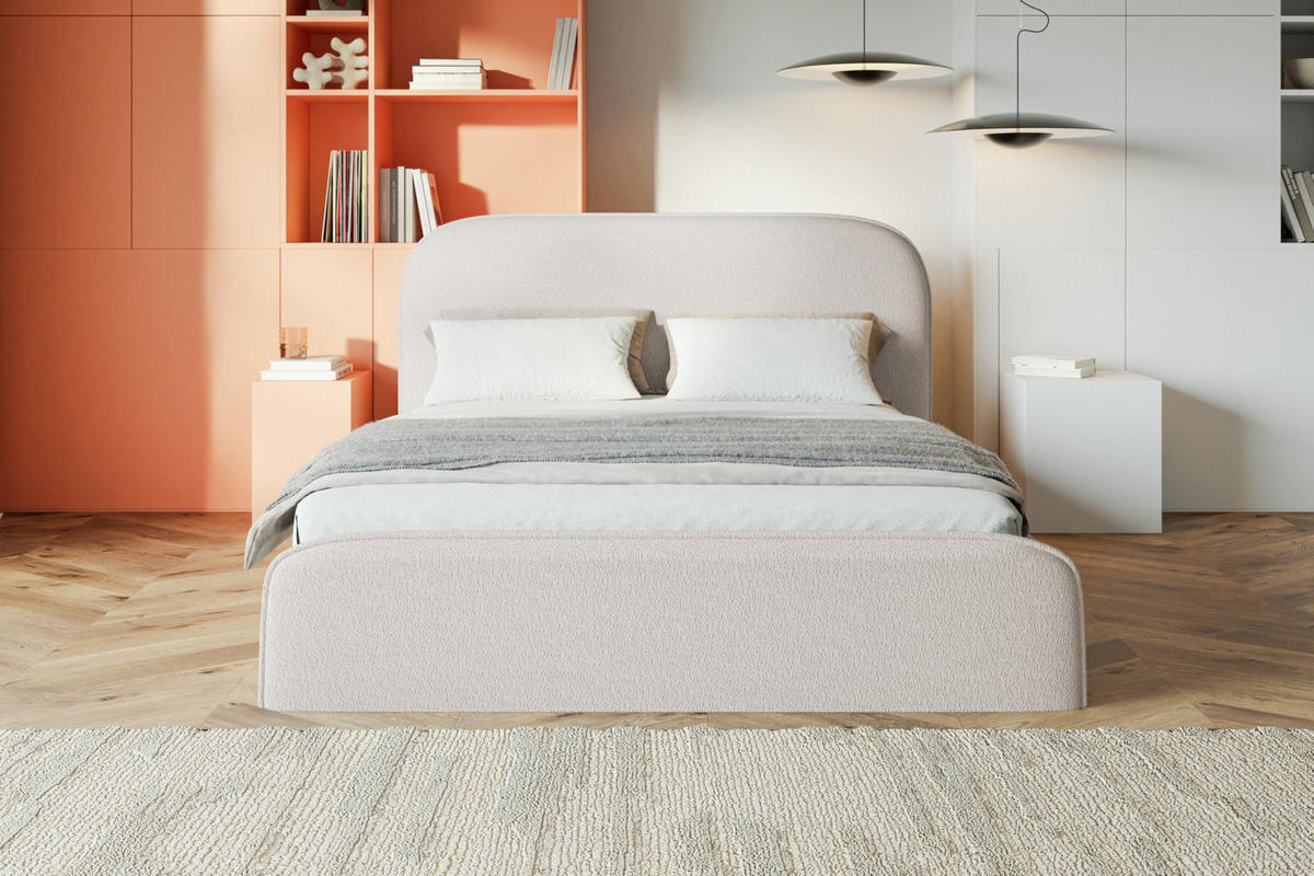 BETT 160x200 - Polsterbett mit Bettkasten und Holzrahmen - Modern Betten - Kuscheliger Catch-Me-Stoff - Kollektion Vienna - Weiß - Weiß, Holz/Textil (160/200cm) - Alpi-Möbel