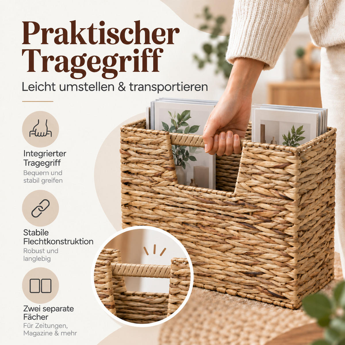 ZEITUNGSSTÄNDER Seegras - Braun, Naturmaterialien (39/33/20cm) - Homestyle4u