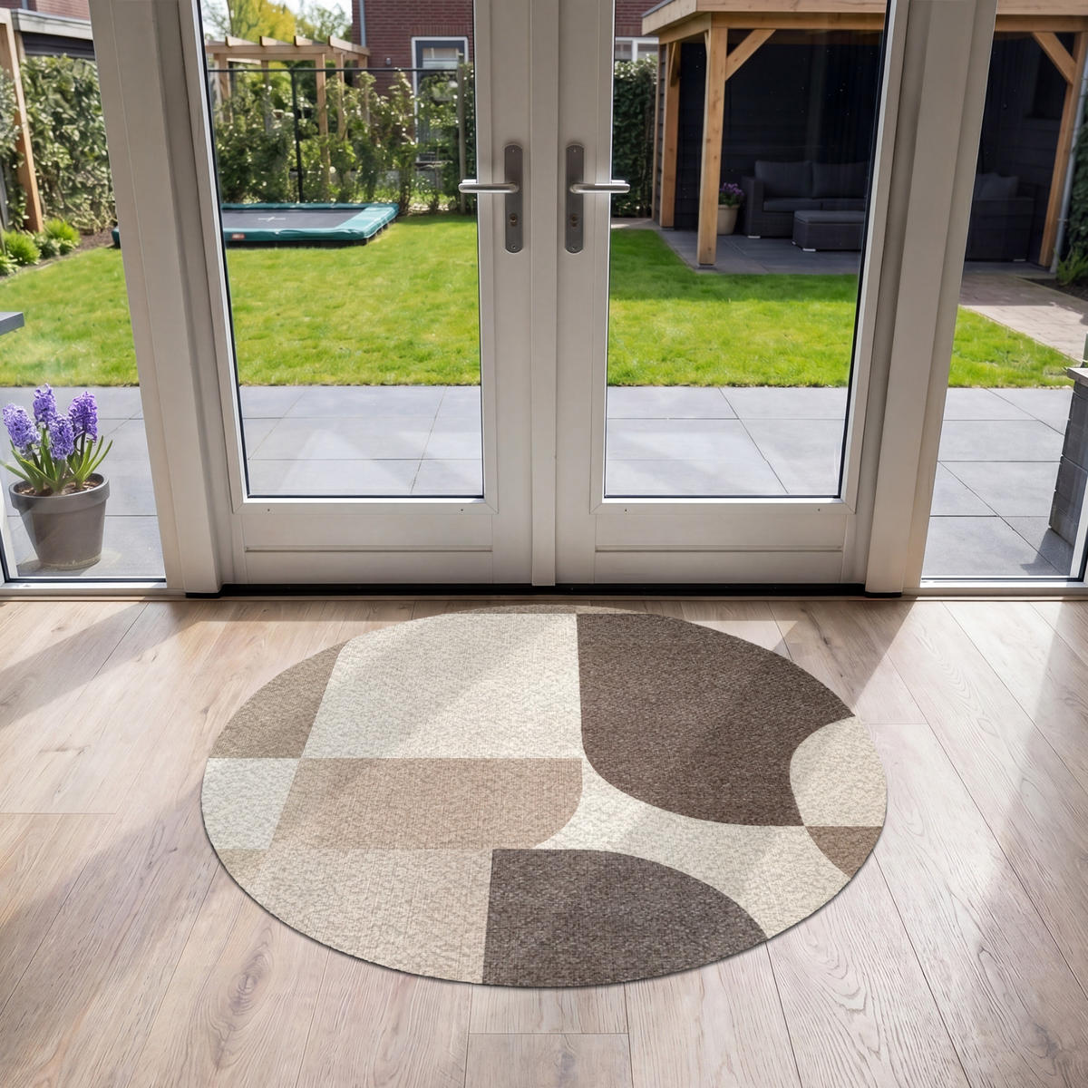 FUSSMATTE Geometrisch - Gewebte Struktur - Modern Fußabtreter 120x120 cm - Beige, Kunststoff (120/120cm) - MuchoWow
