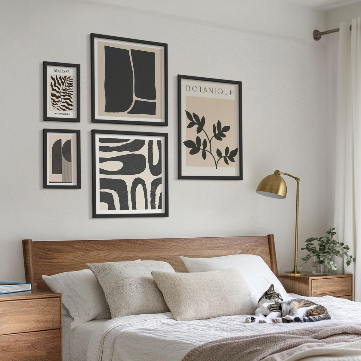 BILDER SET 5er Set - 50x50 cm & 20x30 cm & 40x60 cm Schwarzer Rahmen - Minimalistische Pflanzenposter - Schwarz, Kunststoff (40/60cm) - TULUP