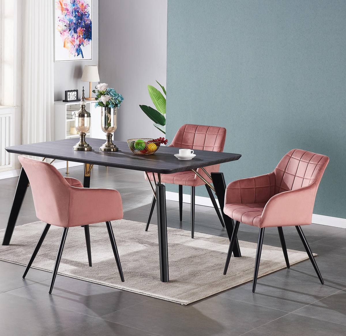 ESSZIMMERSTUHL Samt 4-teilig Rosa - Pink, Metall (55/82/59cm) - Life Interiors