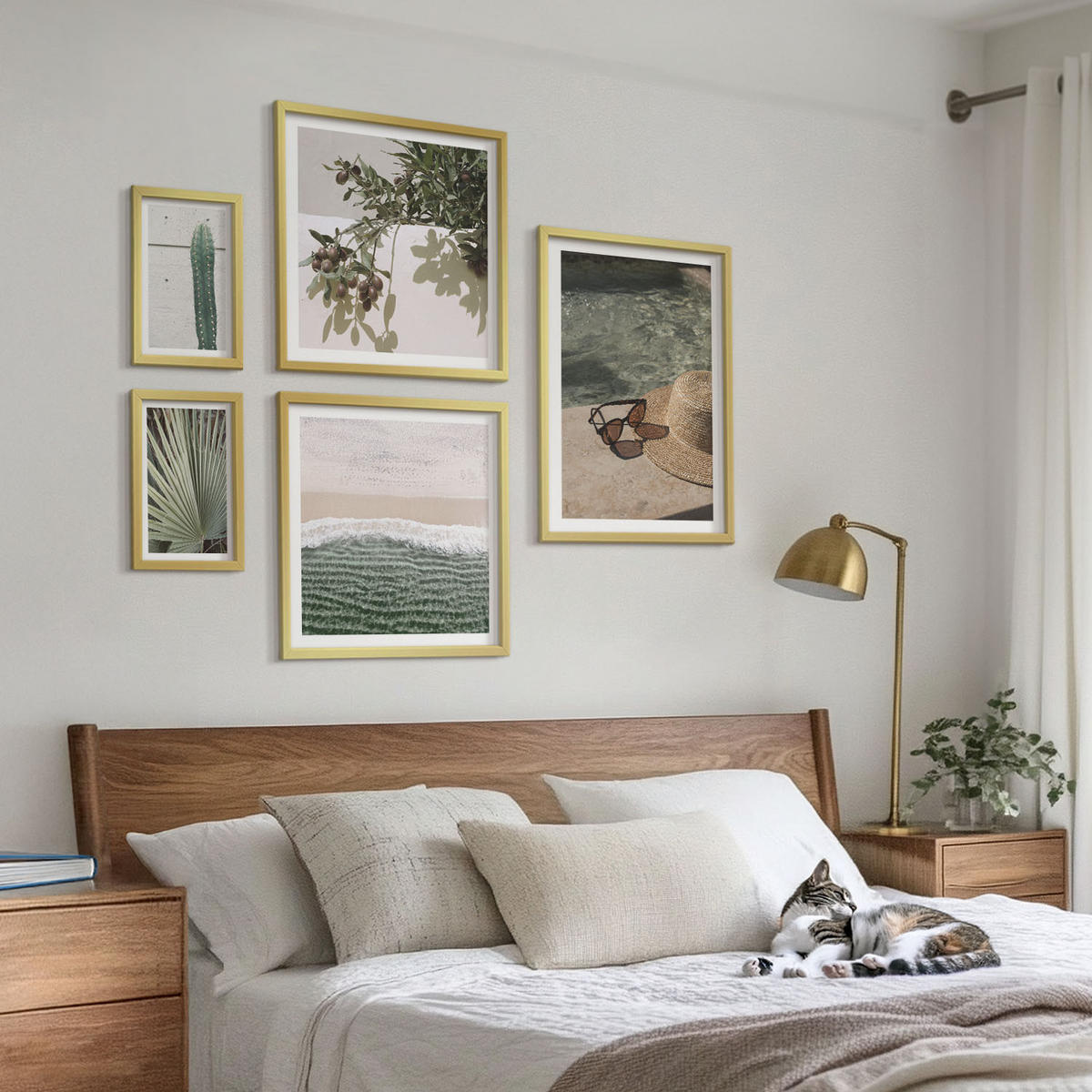 WANDBILDER 5er Set - 50x50 cm & 20x30 cm & 40x60 cm Goldrahmen - Zubehör für tropische Pflanzen - Goldfarben, Kunststoff (40/60cm) - ArtPrintCave