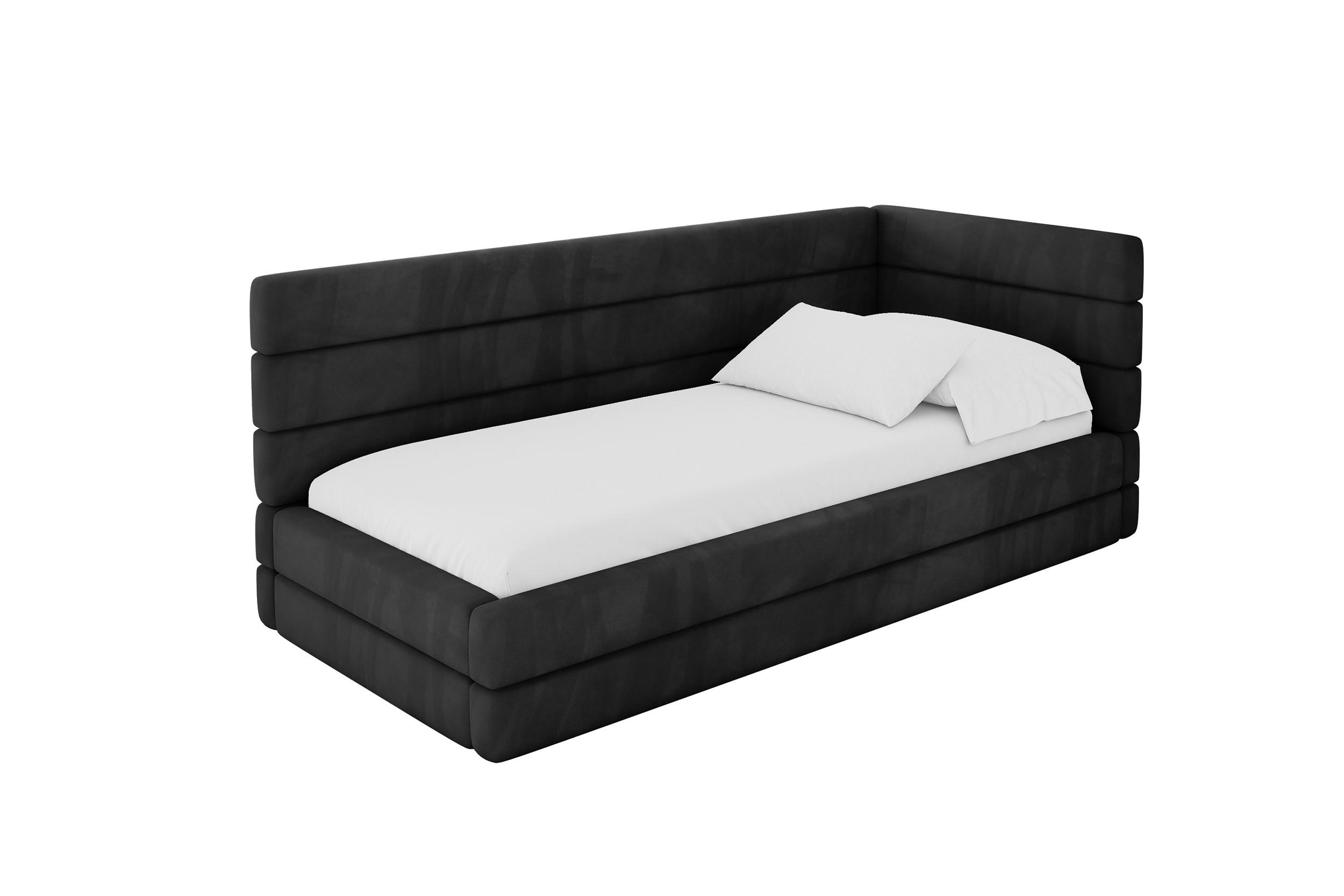 EINZELLBETT Jugendbett mit Bettkasten, Links - BEMY 90x200 Schwarz - Schwarz, Holzwerkstoff/Textil (90/200cm) - ALTDECOR