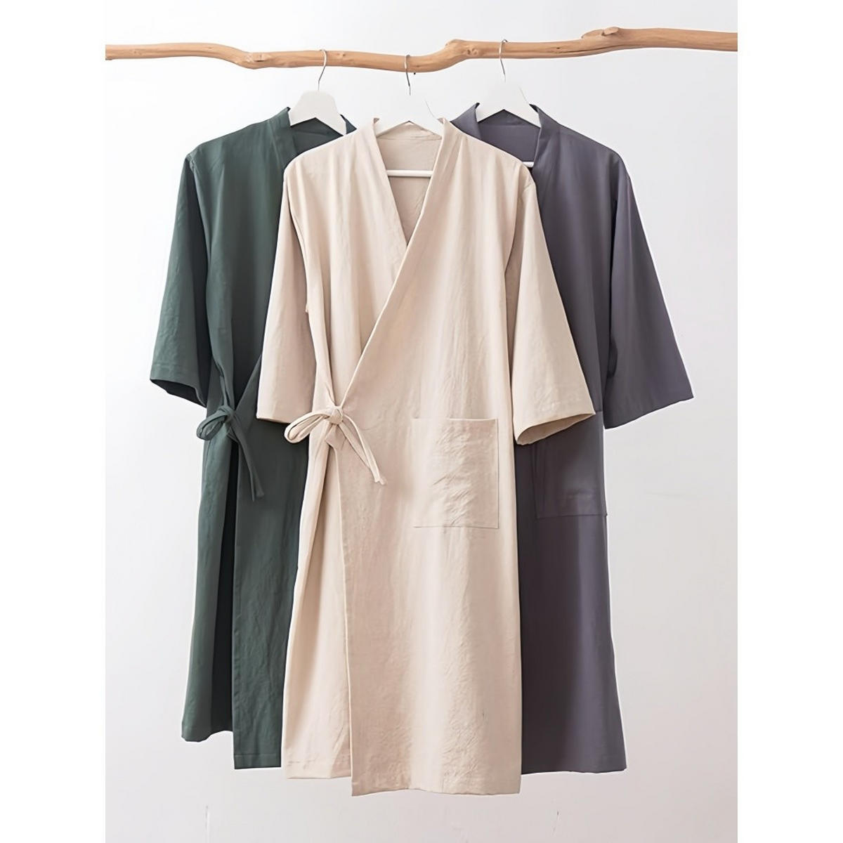 BADEMANTEL Baumwolle Leinen, Kimono Stil, Unisex, Weiß, XL - Weiß, Textil (XLnull) - Weltevree