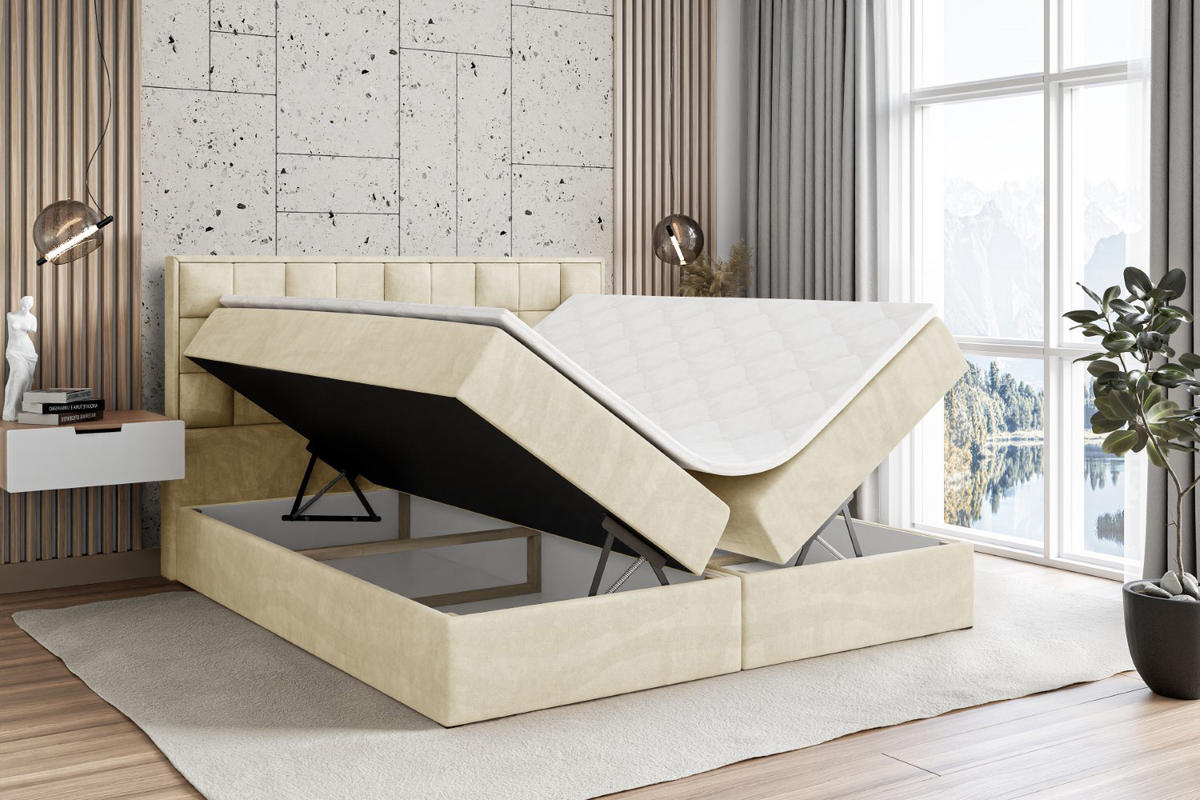 BOXBETT mit H4-Matratze und Lattenrost- ZAFIRA-BZ - 180x200 - Beige Monolith - Beige, Holzwerkstoff (180/200cm) - ALTDECOR
