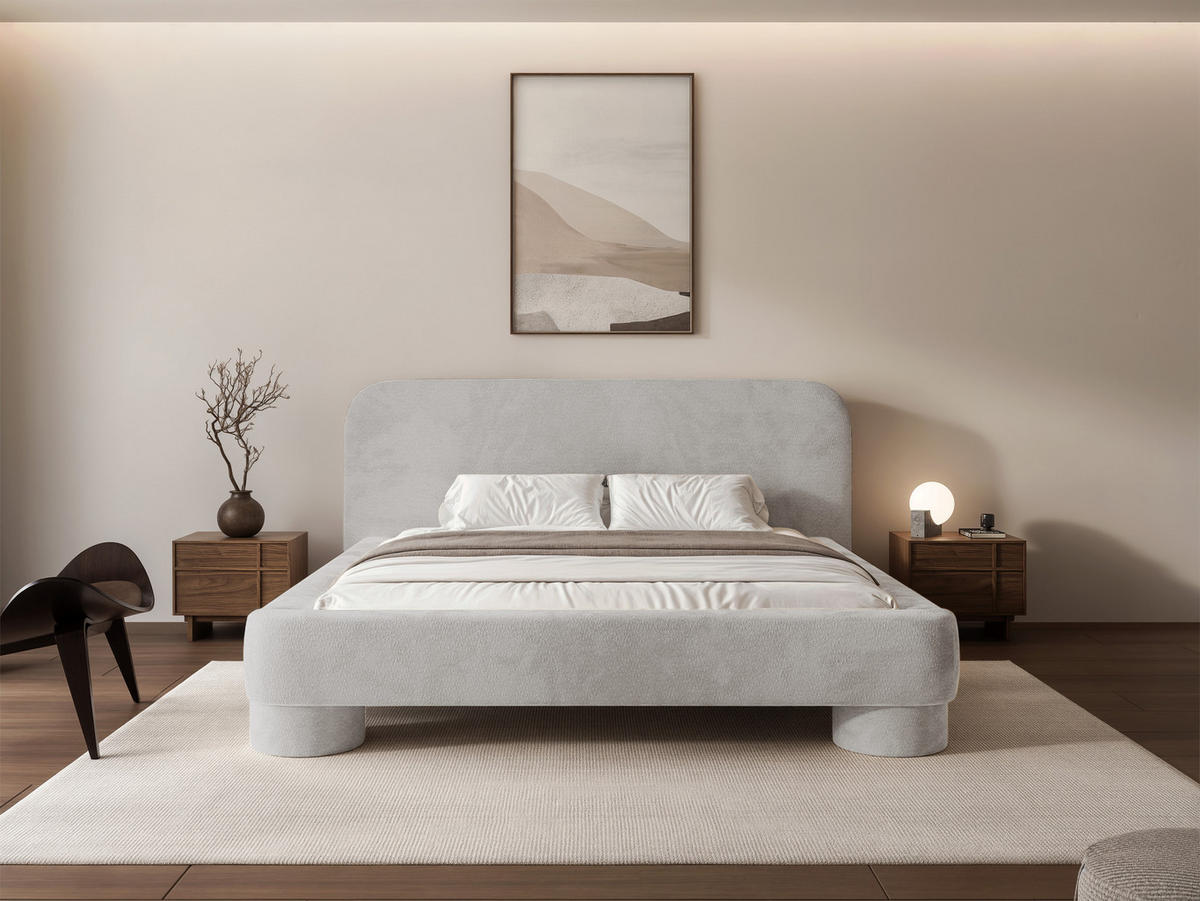 POLSTERBETT Frederico 140x200 cm Hellgrau Chenille – (Doppelbett mit Bettkasten, Lattenrost, rundes Kopfteil) - Hellgrau, Holz/Holzwerkstoff (140/200cm) - Ravio