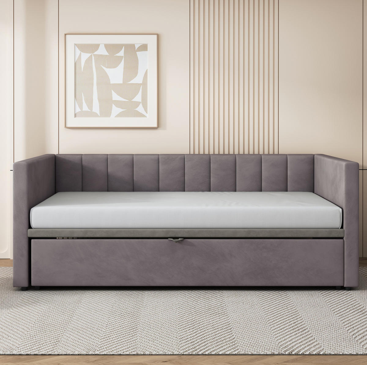 POLSTERBETT 90/200 cm ausziehbar auf 180/200 cm mit Lattenrost und Rückenlehne, Grau - Grau, Textil (90/200cm) - Redom
