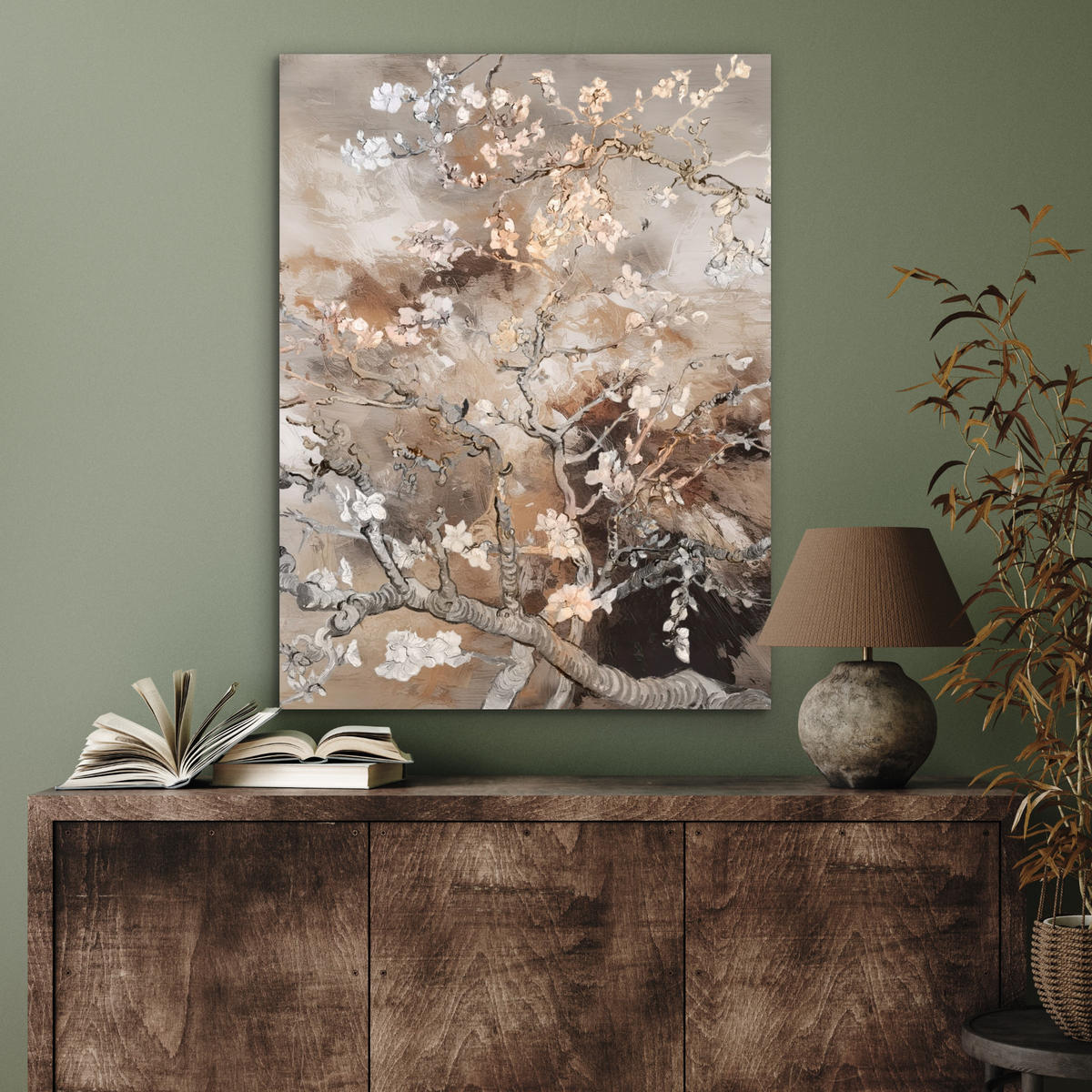 KOVOVÝ OBRAZ Mandľový kvet - Umenie - Van Gogh - Béžová - Abstraktné 60x80 cm - hnedá, kov (60/80cm) - MuchoWow