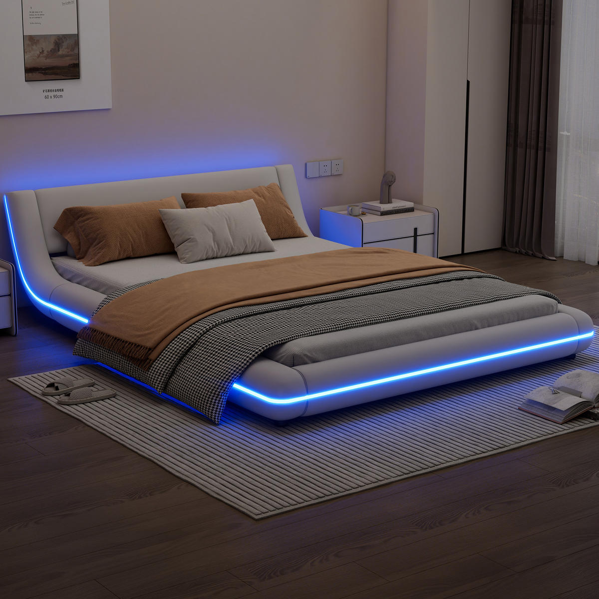 BETT 140/200 cm in Weiß aus PU mit LED-Beleuchtung - Weiß, Leder (140/200cm) - Flora Grace
