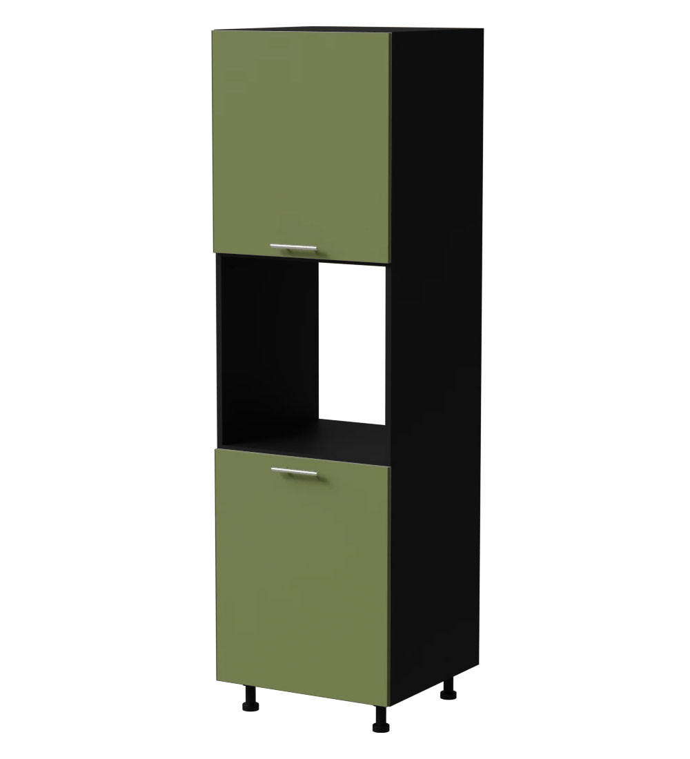 BACKOFENUMBAUSCHRANK Brerra D14/RU/2D RAL 6025 farngrün Matt / Schwarz Matt 60 / 59 / 207cm - Schwarz/Grün, Holz/Holzwerkstoff (60/207/59cm) - Feldmann-Wohnen