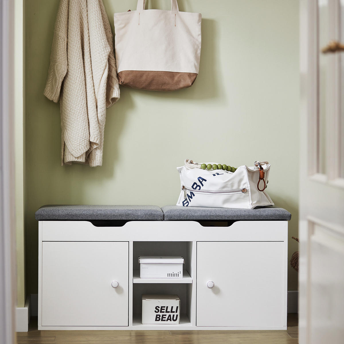 SCHUHBANK Weiß - Weiß, Holzwerkstoff (100/48/34cm) - SoBuy