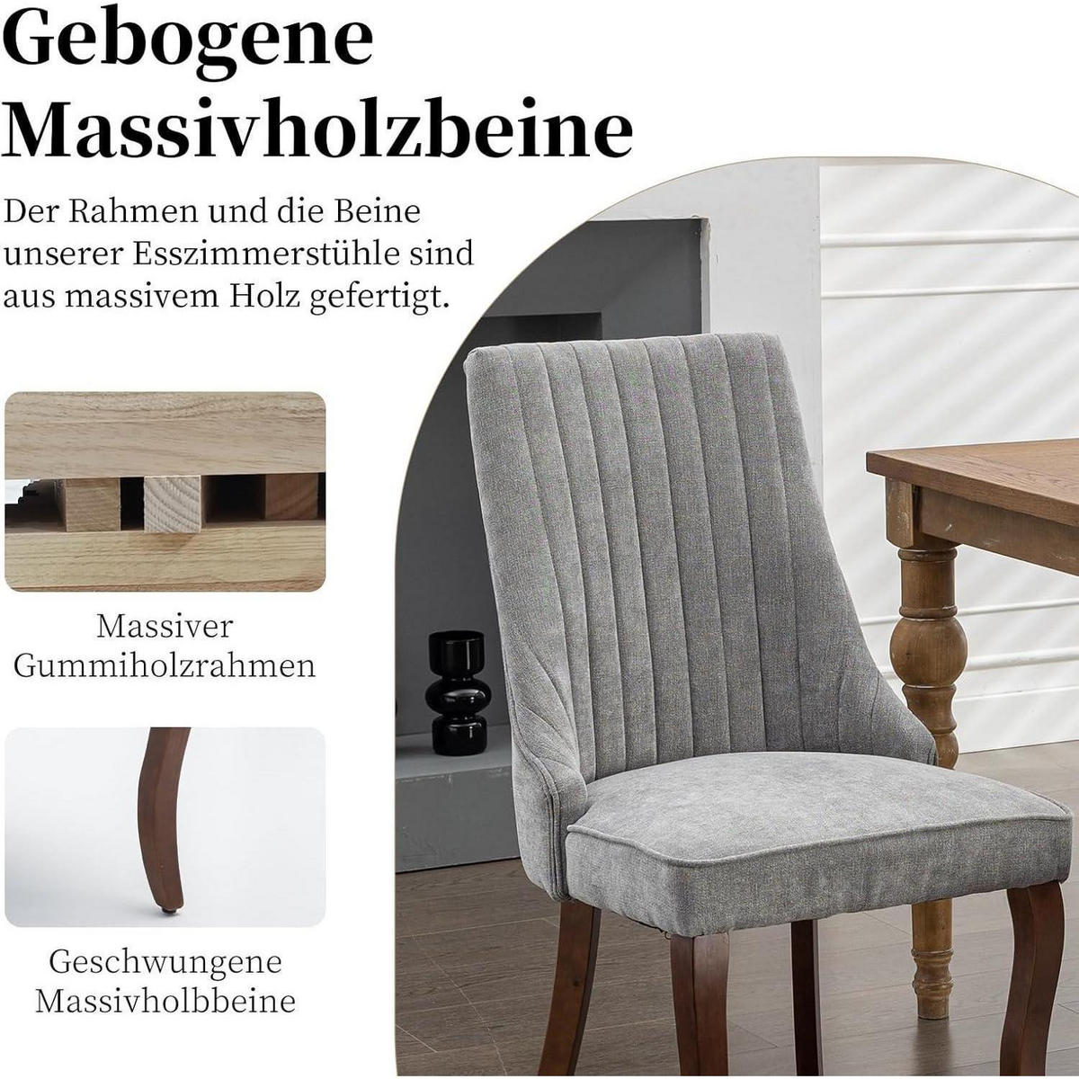ESSZIMMERSTUHL 2er-Set Stoff Grau mit Channel-Steppung - Grau, Textil (50/95.5/53.8cm)