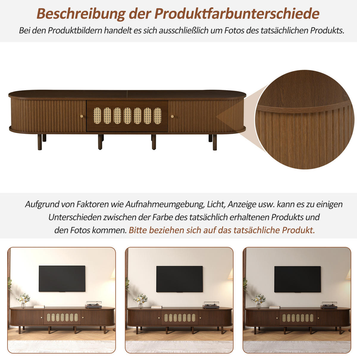 LOWBOARD 180/40/40 cm mit Klapptür, 2 Rollladentüren und 5 Fächern in Rattanoptik, Walnussfarben - Braun, Holzwerkstoff (180/40/40cm) - Redom