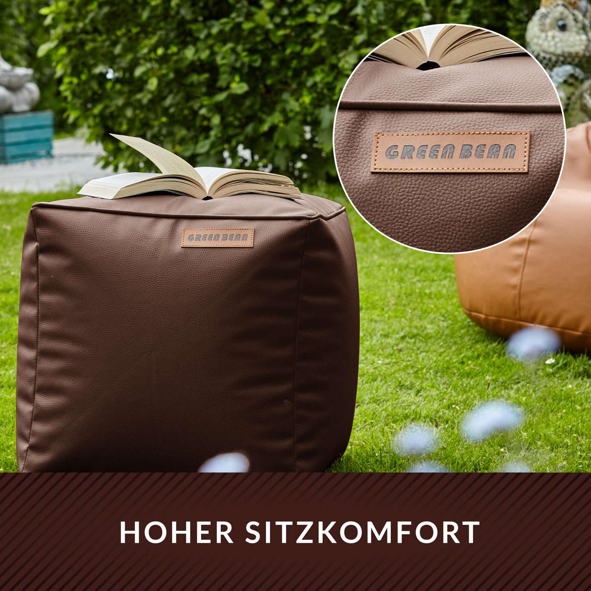 SITZSACK-HOCKER 40x40cm - KUNSTLEDER - Dunkelbraun, Textil (40/40/40cm) - Green Bean