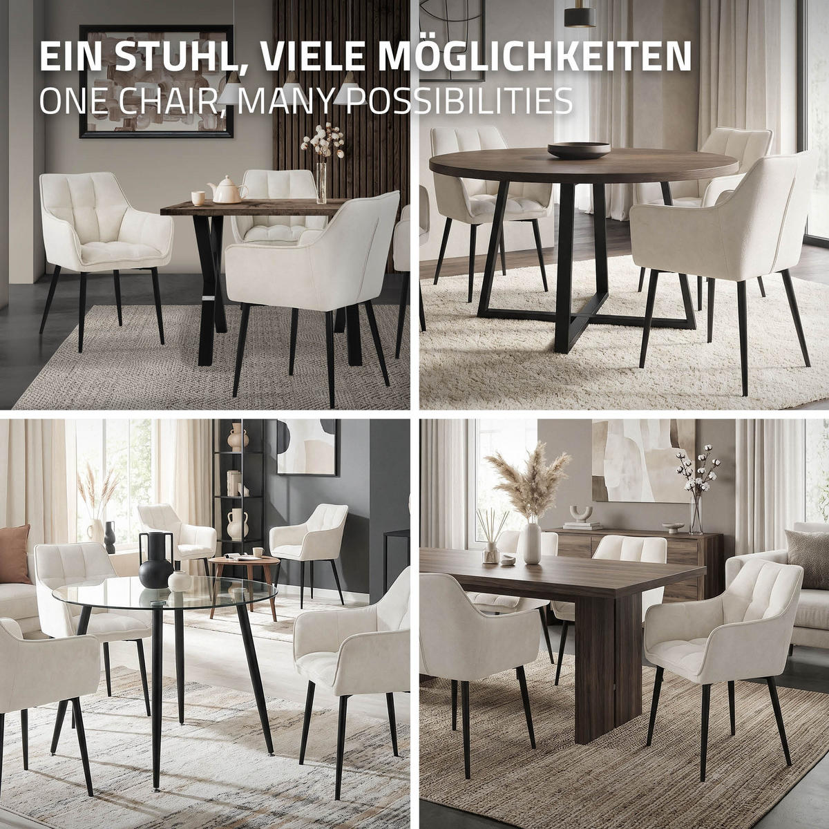 JÍDELNÍŽIDLA, SADA 4 KS, krémová froté látka - černá/krémová, kov/textil (63/90/57cm) - ML-DESIGN