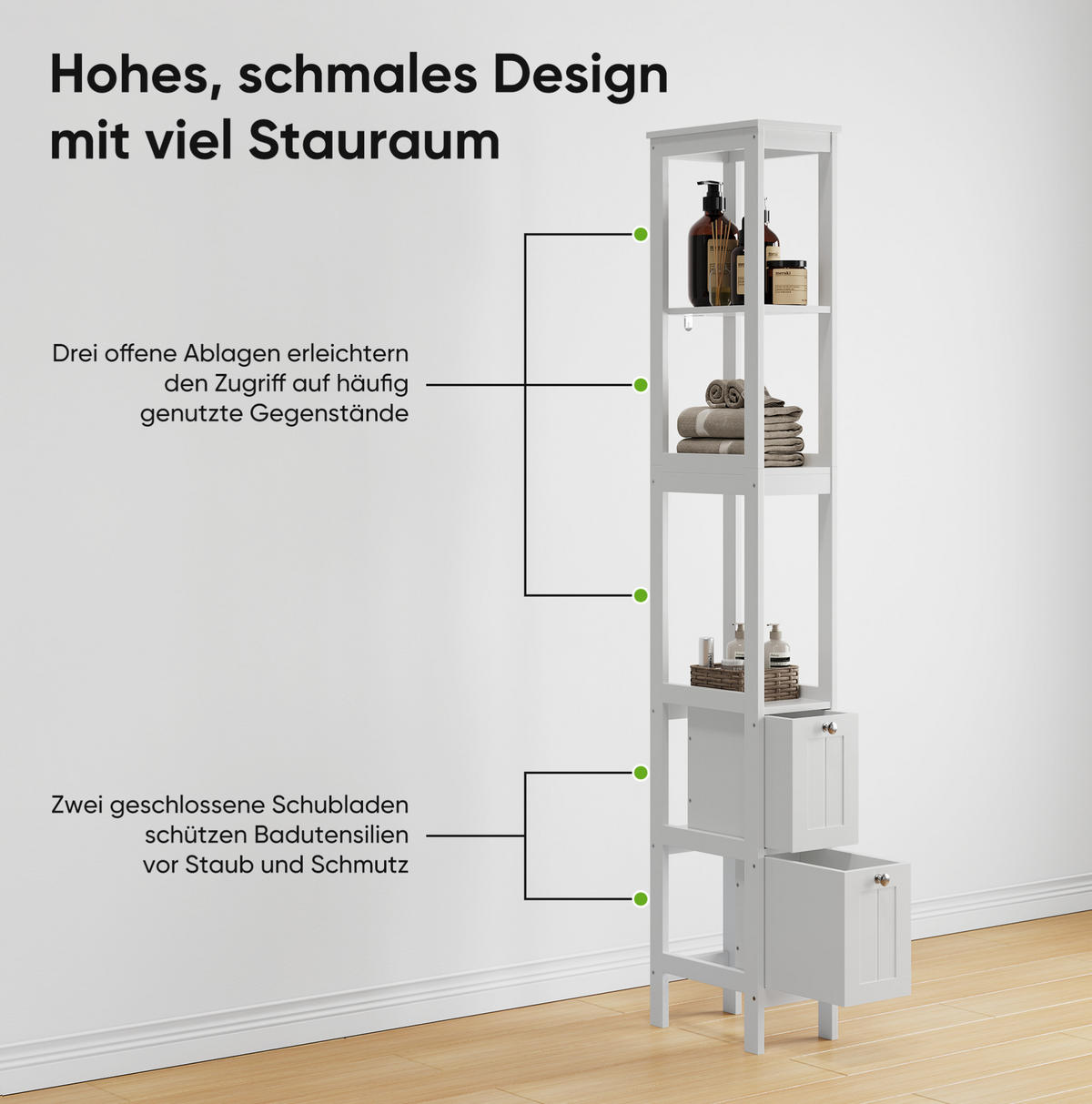 HOCHSCHRANK 20/30/160 cm aus MDF und Holzwerkstoff mit 2 Schubladen Weiß - Weiß, Holzwerkstoff (20/160/30cm) - Modenvie