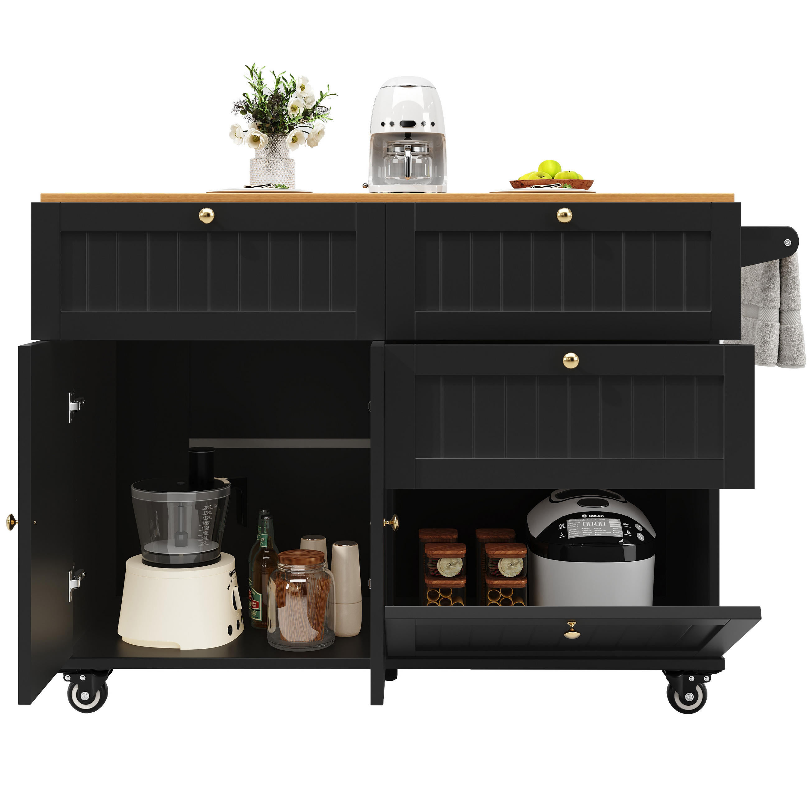 KÜCHENINSEL Schwarz 130/70/88 cm - Schwarz, Holzwerkstoff (70/88/133cm) - Urban Meuble