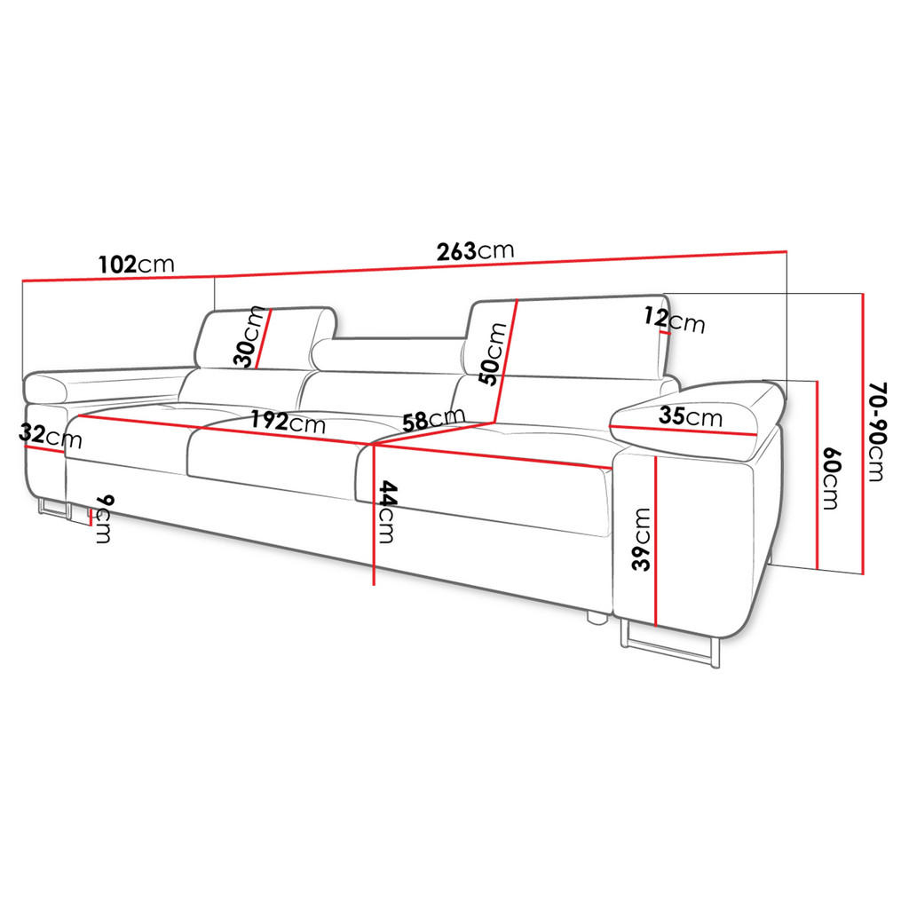 Thumbnail - Mirjan24 Sofa, Braun, Textil, 3-Sitzer, Rechteckig, 263x90x102 cm, Wohnzimmer, Sofas & Couches, Sofas
