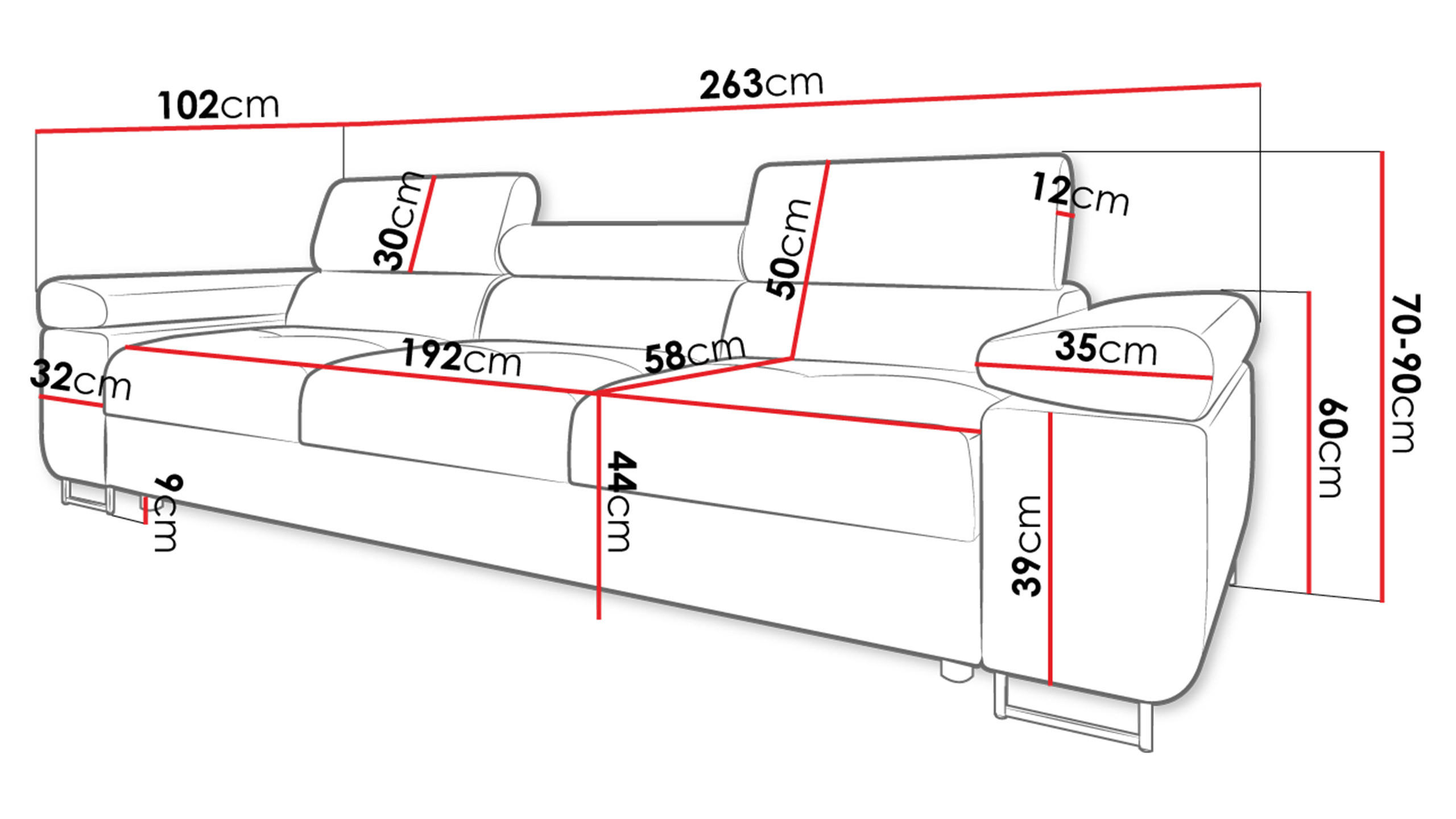 Thumbnail - Mirjan24 Sofa, Weiß, Textil, 3-Sitzer, Rechteckig, 263x90x102 cm, Wohnzimmer, Sofas & Couches, Sofas