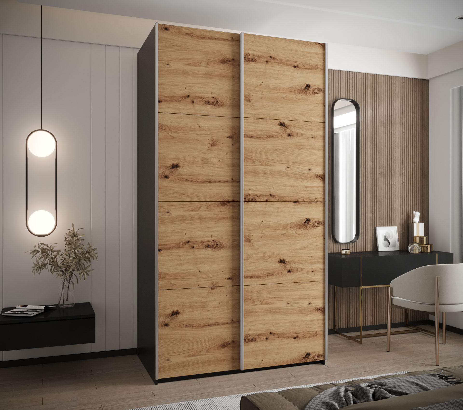 SCHWEBETÜRENSCHRANK 245,5/140/64 2-türig - Silberfarben/Schwarz, Holz/Metall (140/245/64cm) - Abiks Möbel
