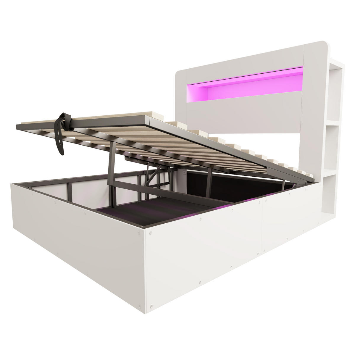 BETTGESTELL 140x200cm Holz LED Kopfteil Stauraum Steckdose - Weiß, Holz (140/200cm) - FLIEKS