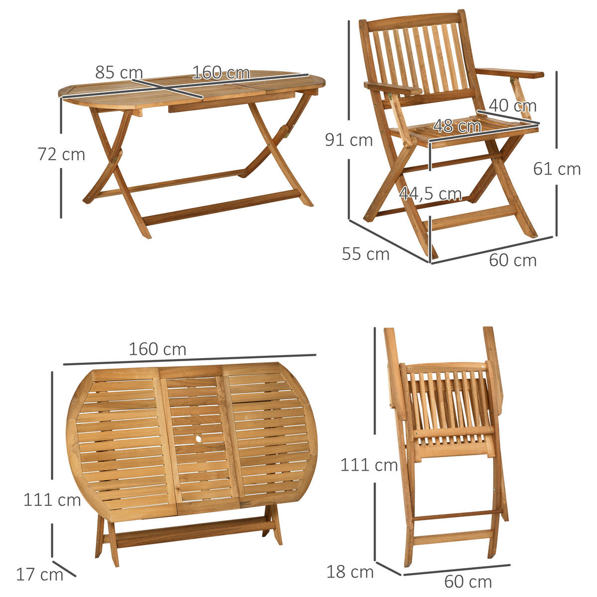 SITZGRUPPE, Gartengarnitur,Teak, Pappel - Naturfarben, Holz - Outsunny