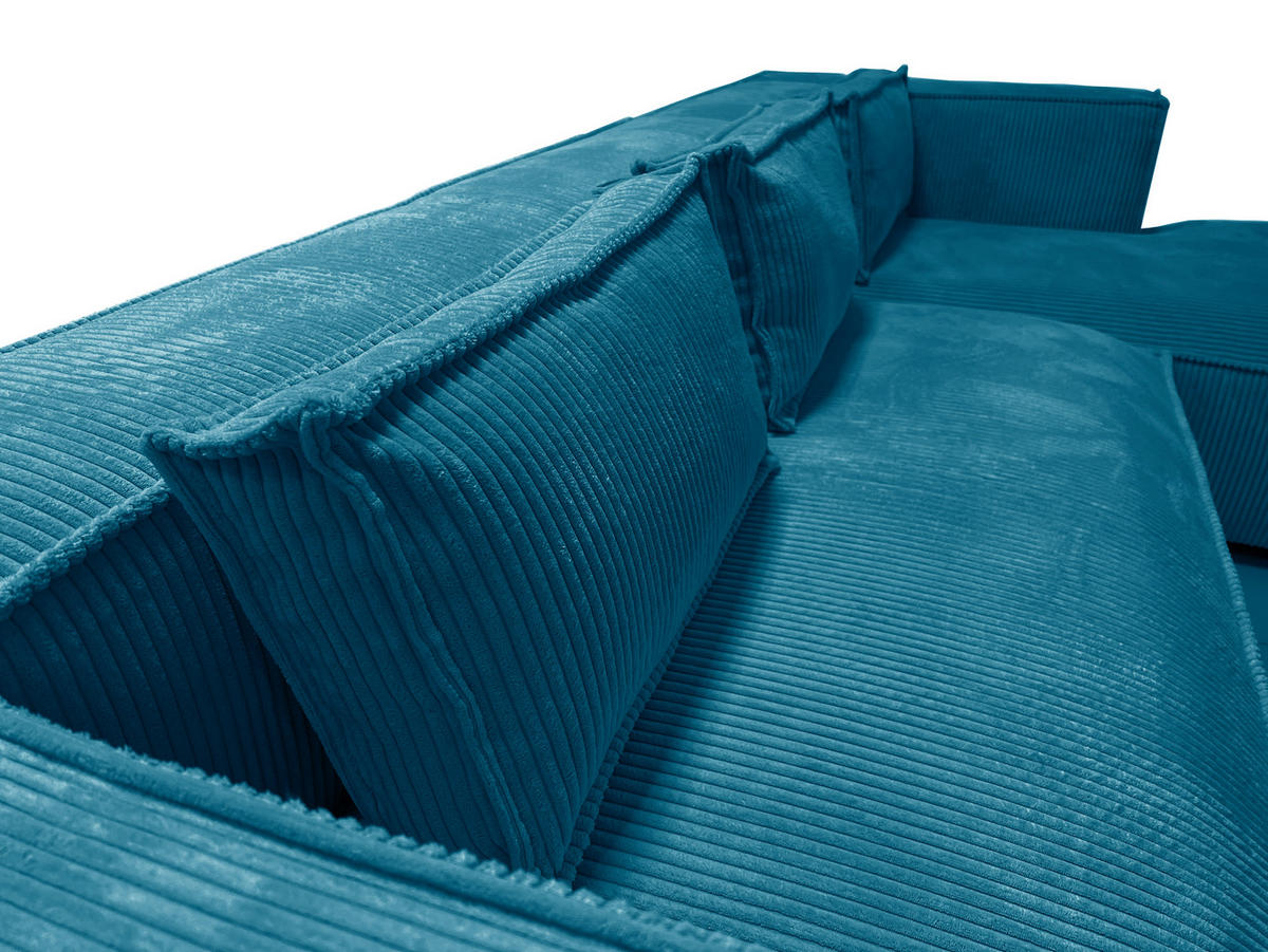 ECKSOFA Nova Türkis Cord - Türkis/Schwarz, Holz/Kunststoff (262/176cm) - S-Style Möbel