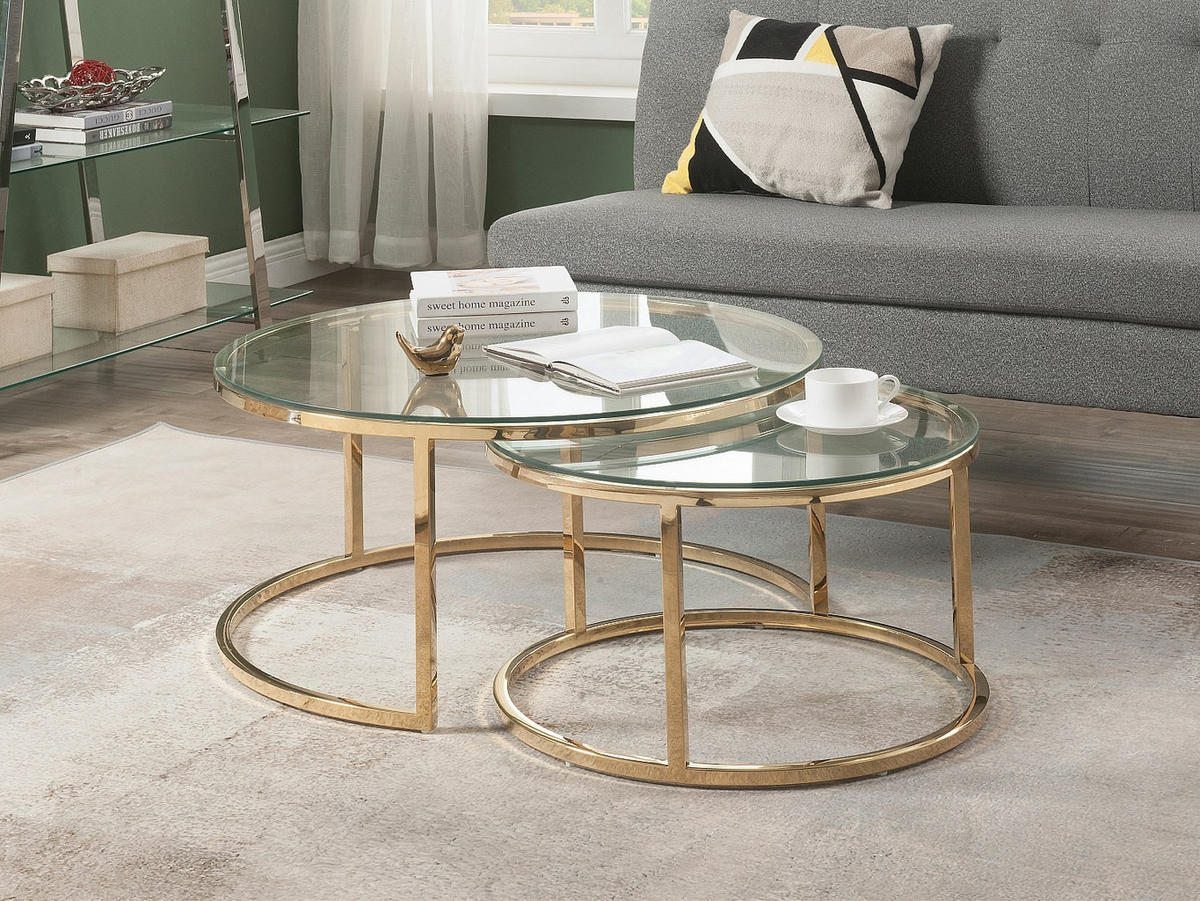 COUCHTISCHE ausziehbar aus gehärtetem Glas und Edelstahl - Goldfarben - MAEVANE II - Transparent/Goldfarben, Metall (80/80/42cm) - Pascal Morabito