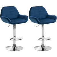 BARHOCKER 2er Set Samt blau - Chromfarben/Blau, Textil/Metall (51/89/52cm) - CLP