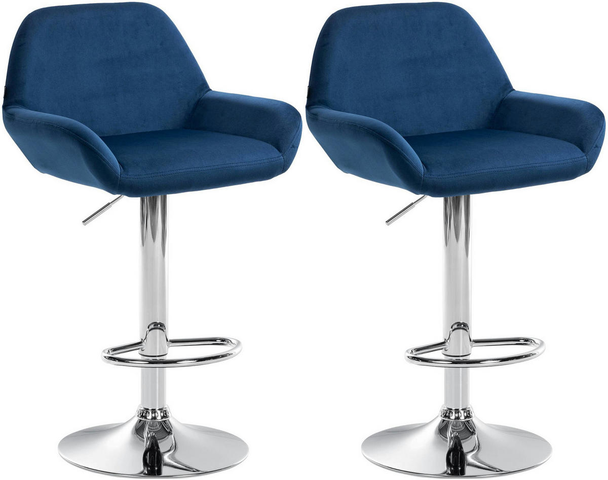 BARHOCKER 2er Set Samt blau - Chromfarben/Blau, Textil/Metall (51/89/52cm) - CLP