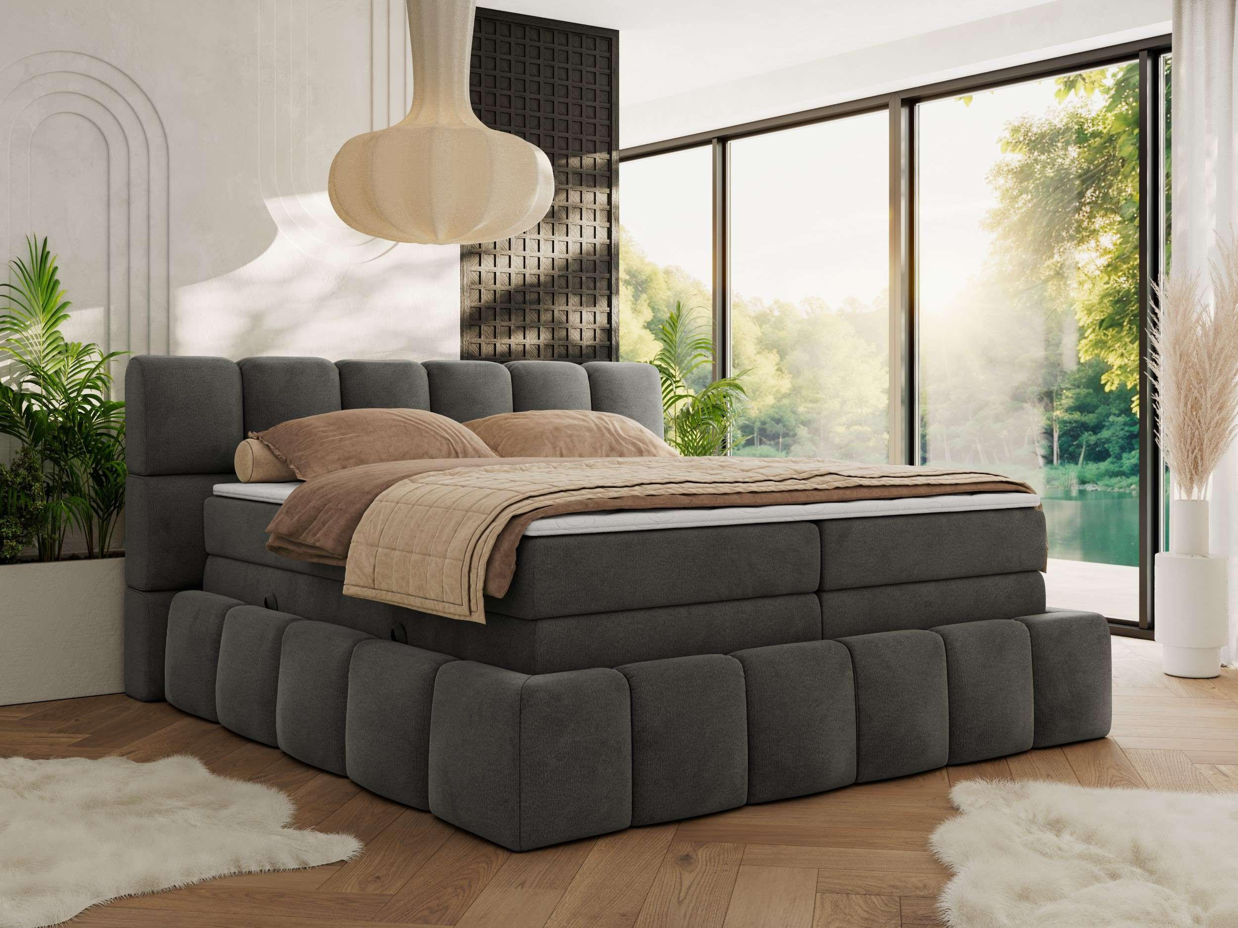 BOXSPRINGBETT NIRA KING 160/200 Dunkelgrau Velvet - H3 - Dunkelgrau, Holz/Textil (160/200cm) - MKS