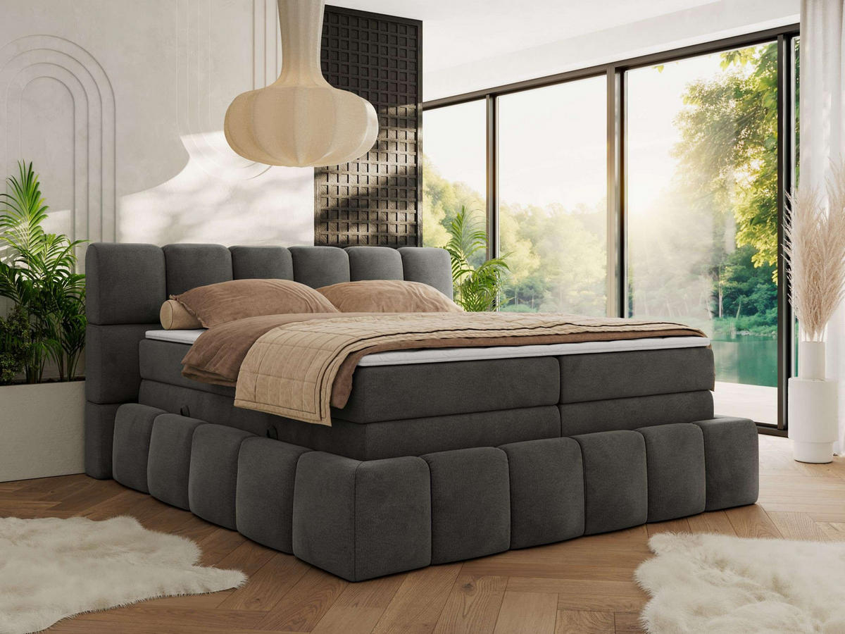 BOXSPRINGBETT NIRA KING 140/200 Dunkelgrau Velvet - H3 - Dunkelgrau, Holz/Textil (140/200cm) - MKS