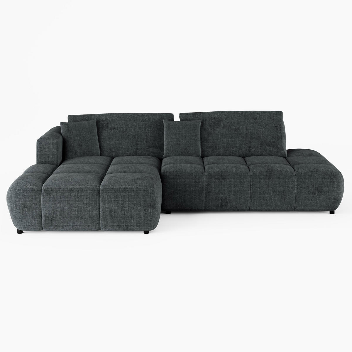 ECKSOFA BARI Links Schwarz Chenille-Stoff L-Form Couch mit Schlaffunktion & Bettkasten - Schwarz, Holz (170/280cm) - Barchello