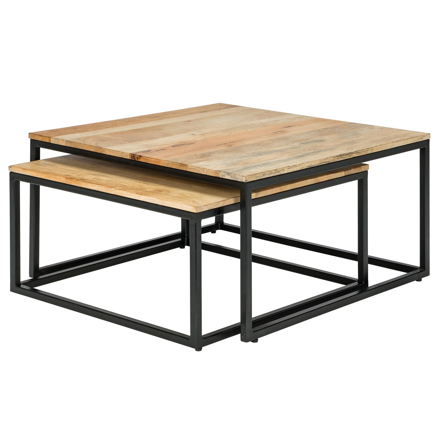 COUCHTISCH-SET - Mango / Schwarz, 2-teilig - Naturfarben, Holz (75/75/40cm) - home24