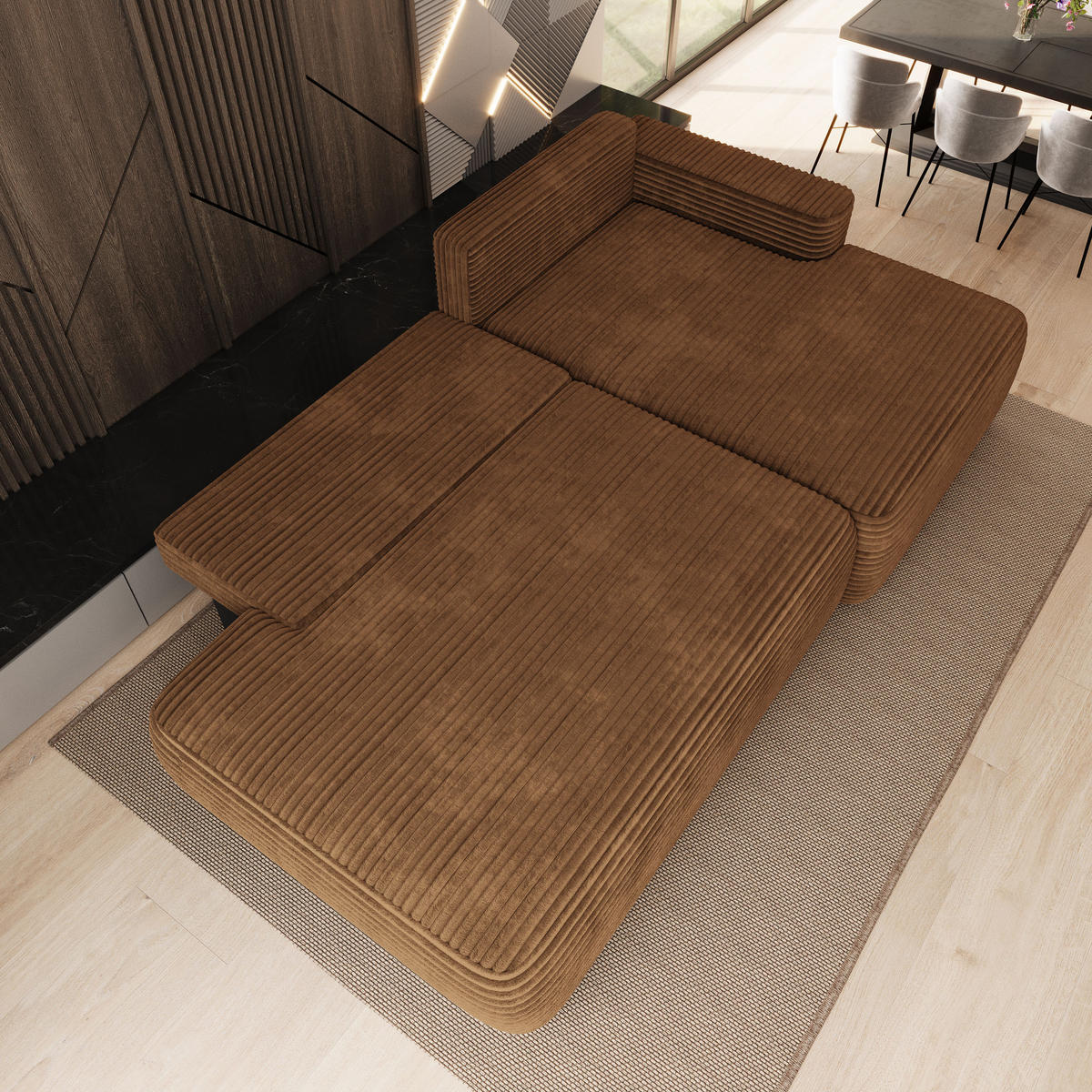 ECKSOFA AVINI T R-S Orange Kordstoff mit Schlaffunktion - Orange, Holzwerkstoff/Textil (277/160cm) - MASSENO