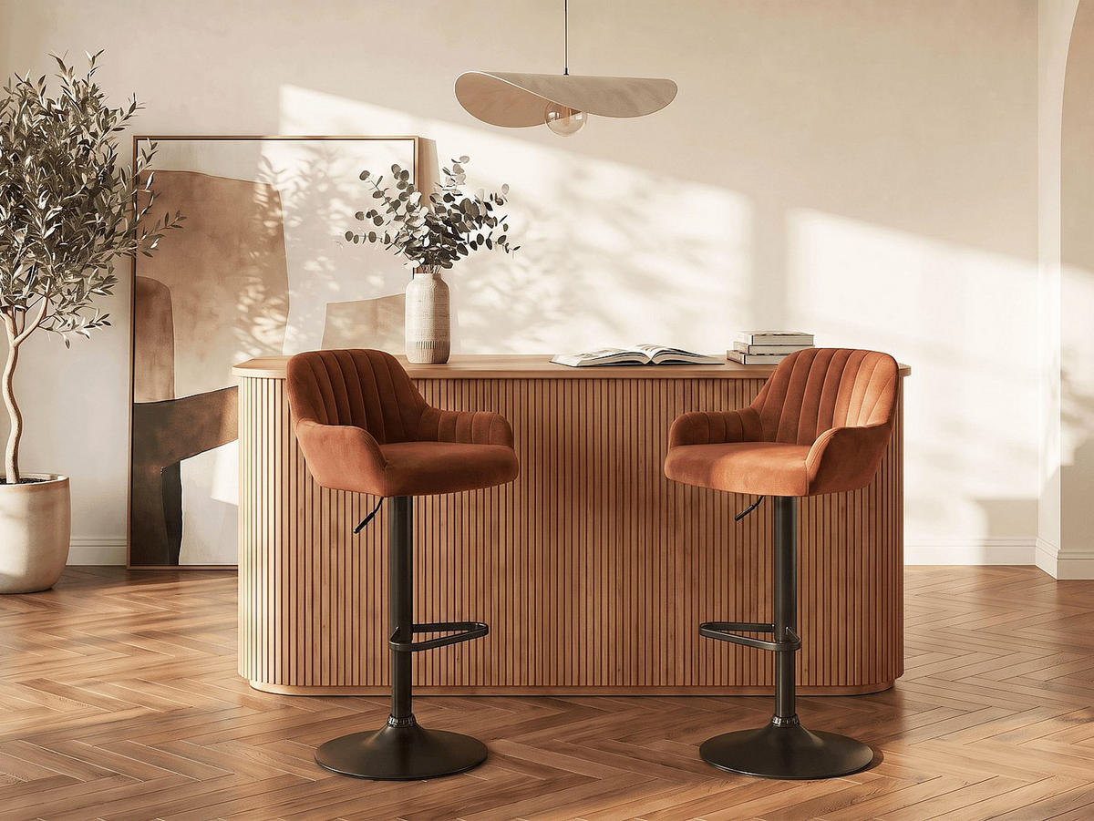 BARHOCKER - 47 cm x 49 cm - samt - terracotta Eleana - Terracotta, Textil (47/106/49cm) - Vente-Unique