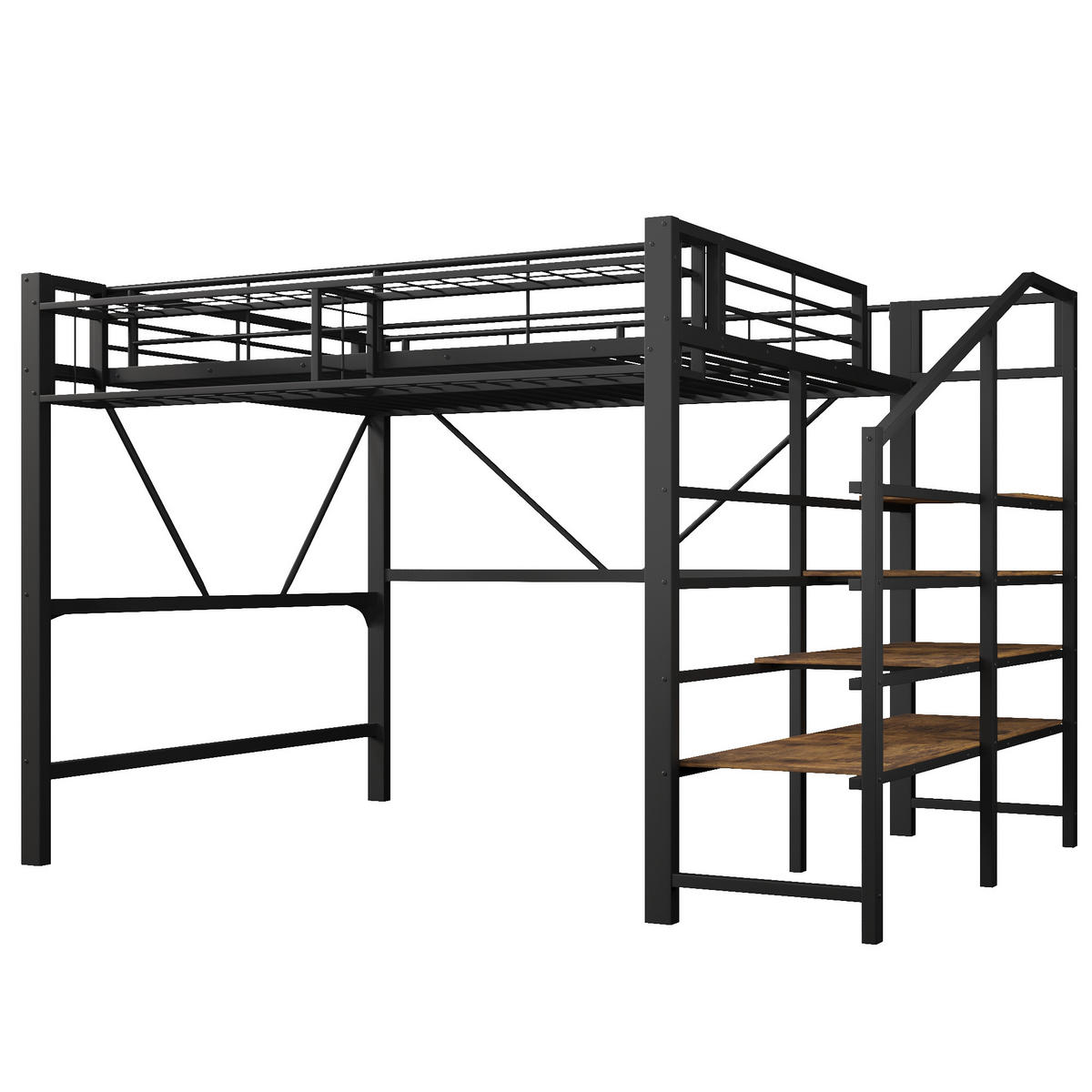HOCHBETT 140/200 cm DE-33140 mit Stufenregal und LED-Licht Schwarz - Schwarz, Metall (140/200cm) - ComfortXL