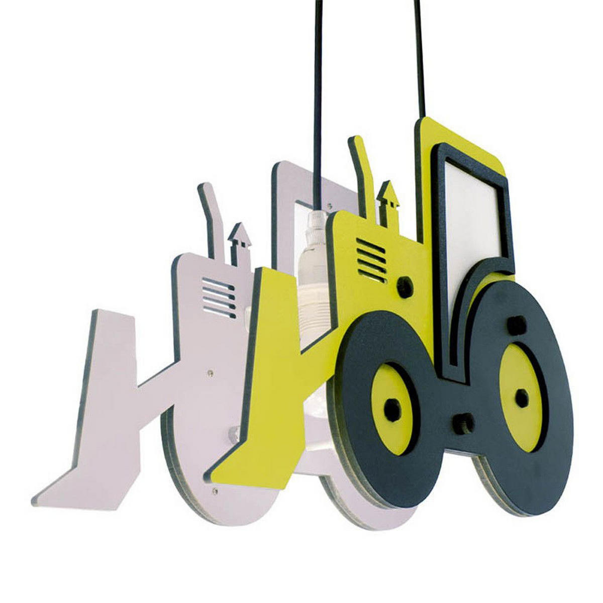 PENDELLEUCHTE 'Yellow Tractor' - Gelb/Weiß, Holz (34/34/80cm) - KUNSTLOFT