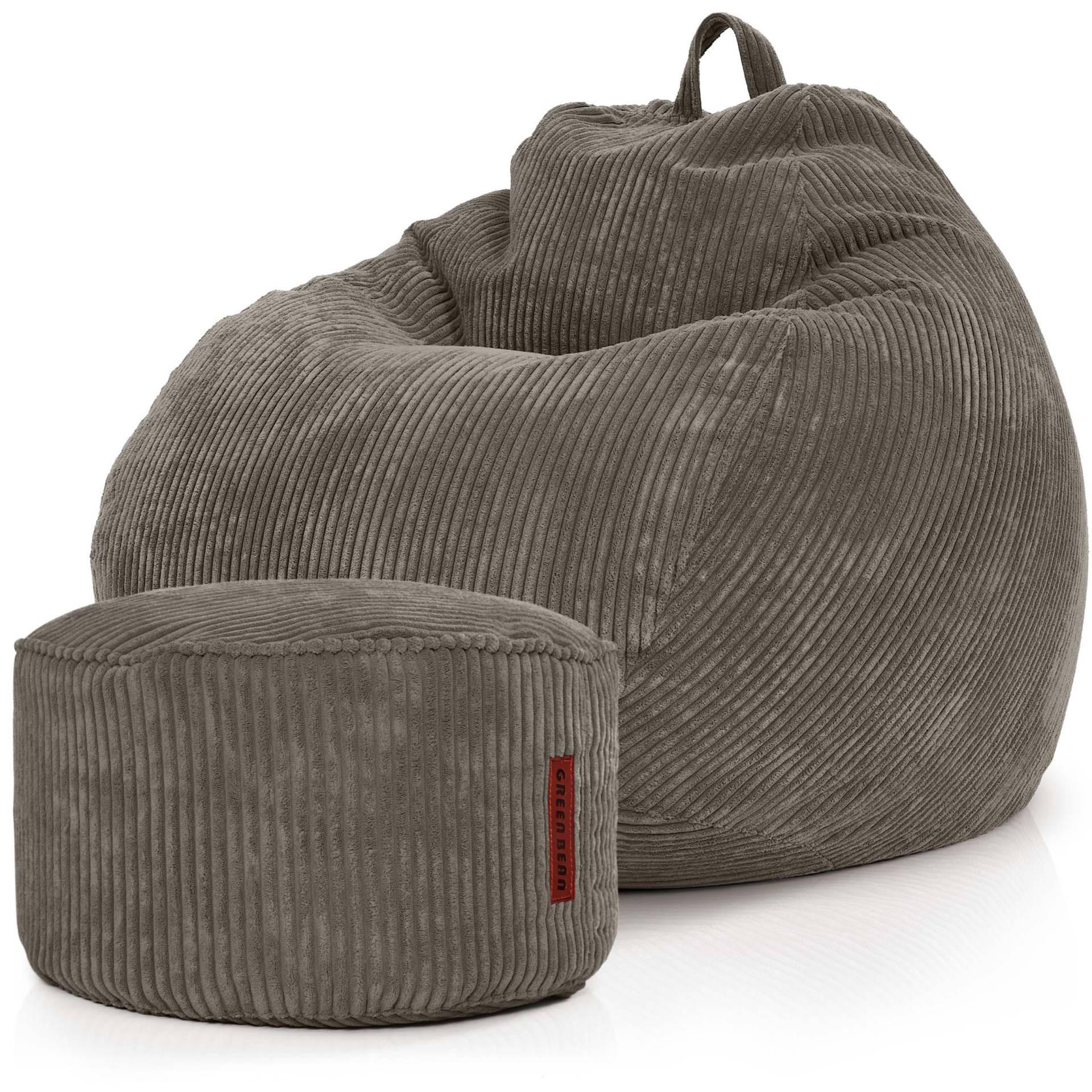XXL-SITZSACK 2er Set + Pouf - Cordstoff - Anthrazit, Textil (90/110/90cm) - Green Bean