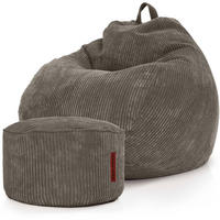 XXL-SITZSACK 2er Set + Pouf - Cordstoff - Anthrazit, Textil (90/110/90cm) - Green Bean
