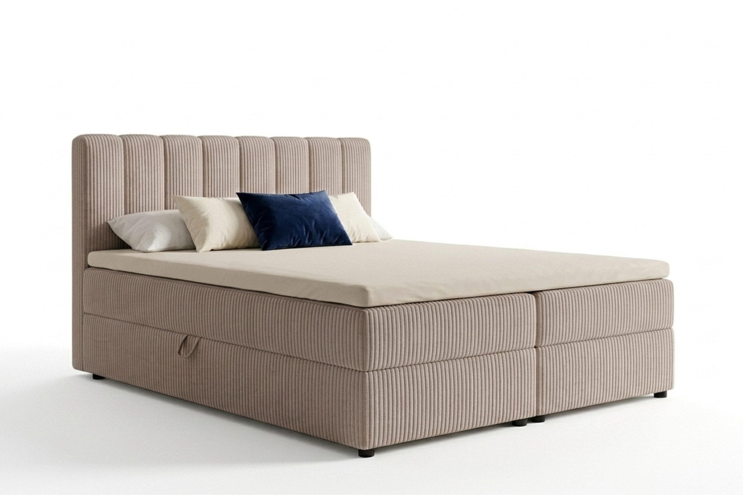 BOXBETT WILL 180/200 in Cord Beige H4 - Beige, Holz/Holzwerkstoff (180/200cm) - Deine Möbel 24