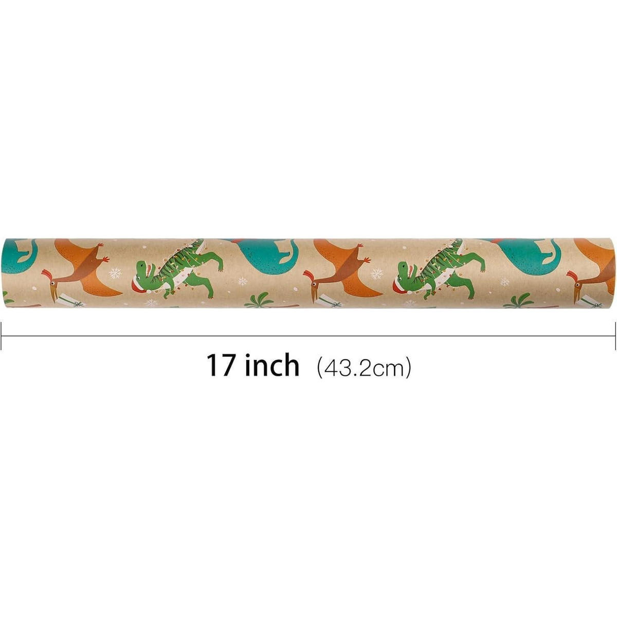 GESCHENKPAPIER Rolle Weihnachtsdinosaurier 43,2 cm x 10 m Kraftpapier - Multicolor, Papier (43.2/1/1000cm)