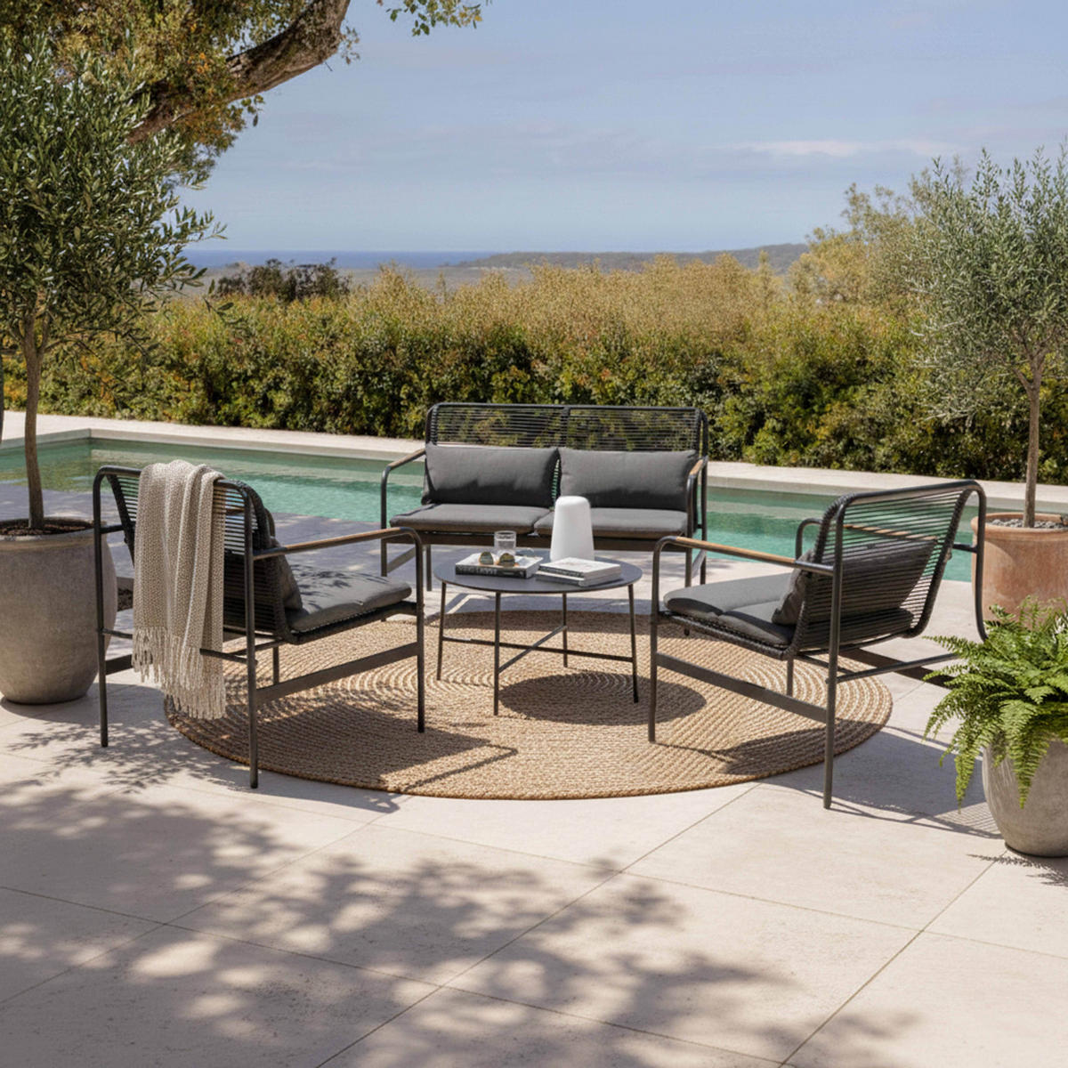 GARTENMÖBEL 4-Sitzer, Schwarz - Schwarz, Textil - Oviala