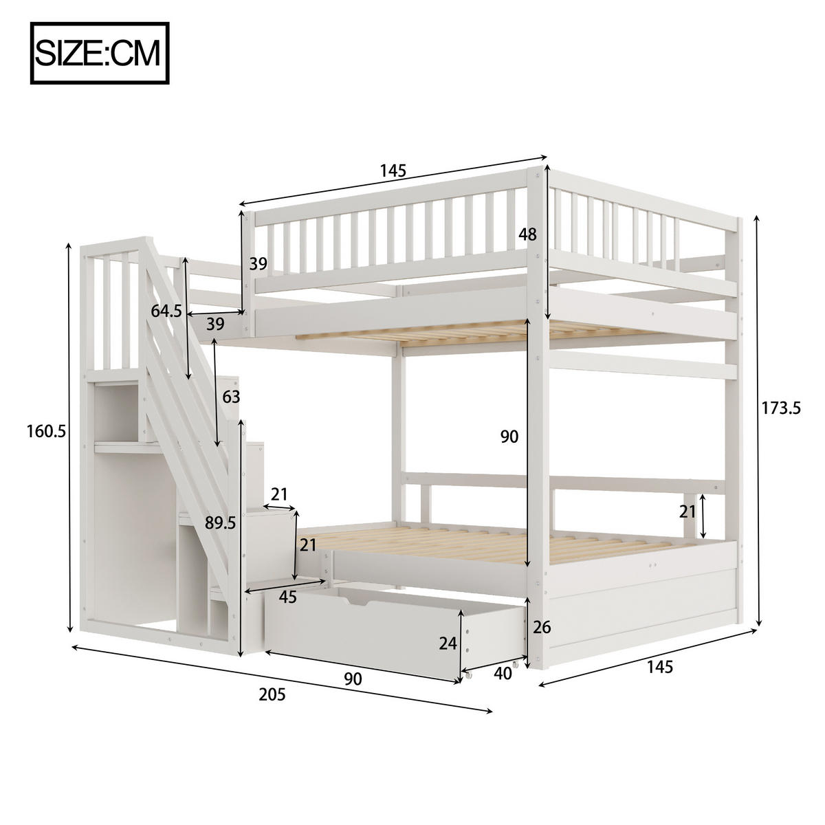 ETAGENBETT Massivholz Weiß 140x200 cm 2-tlg. - Weiß, Holz (140/200cm) - ComfortXL